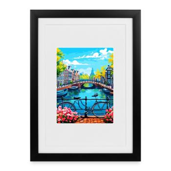 Amsterdam Netherlands Travel Poster Souvenir WPA - Framed poster (27 × 37 cm) - black - Front