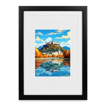 Salzbourg Autriche Affiche de voyage Peinture Souvenir WPA - Affiche encadrée (27 × 37 cm) - noir - Devant