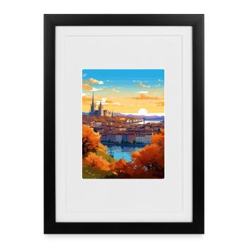 Lyon France Travel Poster Souvenir Postcard Paint - Framed poster (27 × 37 cm) - black - Front