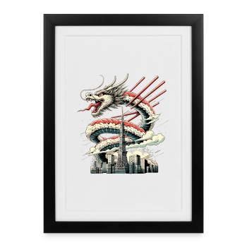 Sushi Dragon Tokyo Cadeau - Affiche encadrée (27 × 37 cm) - noir - Devant