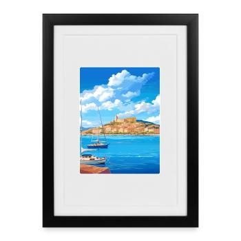 Saint Tropez France Affiche de voyage vintage Souvenir - Affiche encadrée (27 × 37 cm) - noir - Devant