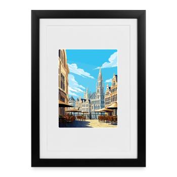 Bruxelles Belgique Affiche de voyage Peinture Souvenir WPA - Affiche encadrée (27 × 37 cm) - noir - Devant