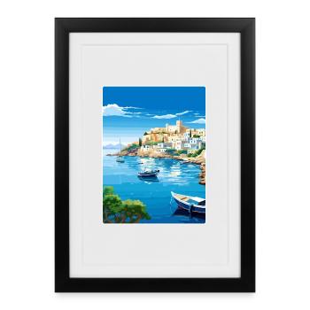 Kos Greece Travel Poster Souvenir Postcard Paint - Framed poster (27 × 37 cm) - black - Front