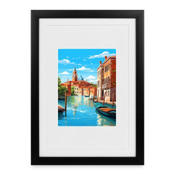 Venise Italie Place Saint-Marc Carte d’affiche de voyage - Affiche encadrée (27 × 37 cm) - noir - Devant