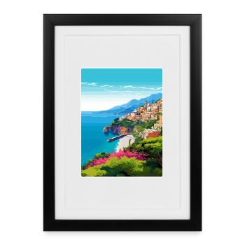 Amalfi Italy Travel Poster Souvenir Postcard Paint - Framed poster (27 × 37 cm) - black - Front