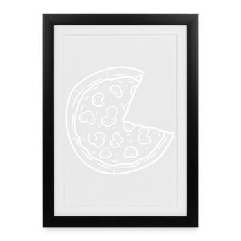 Pizza Skizze - Gerahmtes Poster (27 × 37 cm) - Schwarz - Vorne