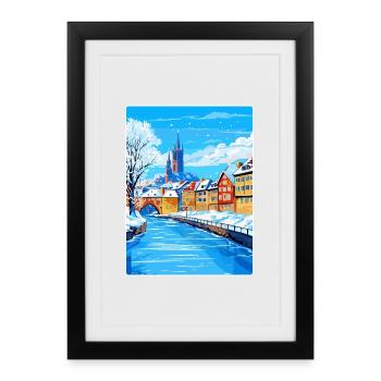 Strasbourg France Affiche de voyage Peinture Souvenir WPA - Affiche encadrée (27 × 37 cm) - noir - Devant