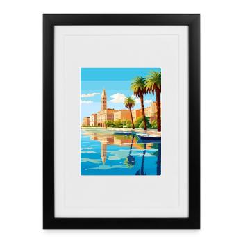 Zagreb Croatie Voyage Affiche Peinture Souvenir WPA - Affiche encadrée (27 × 37 cm) - noir - Devant
