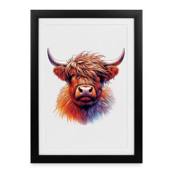 Vache écossaise des Highlands - Affiche encadrée (27 × 37 cm) - noir - Devant
