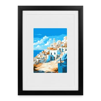 Karpathos Grèce Affiche de voyage Peinture Souvenir WPA - Affiche encadrée (27 × 37 cm) - noir - Devant