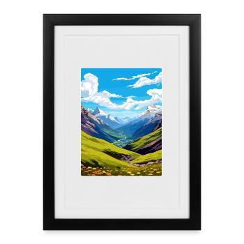 Stilfser Joch Italien Reise Poster Souvenir Malerei WPA - Gerahmtes Poster (27 × 37 cm) - Schwarz - Vorne