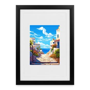 Héraklion Grèce Affiche de voyage Peinture Souvenir WPA - Affiche encadrée (27 × 37 cm) - noir - Devant