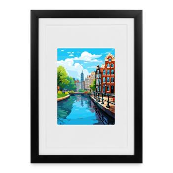 Amsterdam Netherlands Travel Poster Souvenir WPA - Framed poster (27 × 37 cm) - black - Front