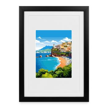 Amalfi Italy Travel Poster Souvenir Postcard Paint - Framed poster (27 × 37 cm) - black - Front