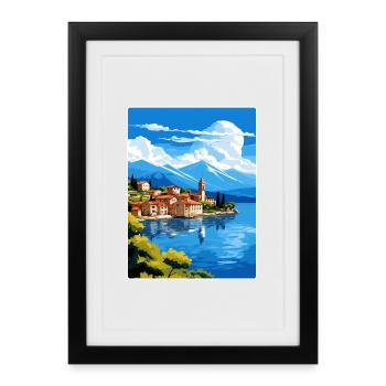 Kastoria Grèce Affiche de voyage Peinture Souvenir WPA - Affiche encadrée (27 × 37 cm) - noir - Devant
