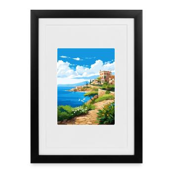 Héraklion Grèce Affiche de voyage Peinture Souvenir WPA - Affiche encadrée (27 × 37 cm) - noir - Devant