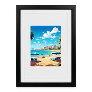 Cala Milor Espagne Affiche de voyage Peinture Souvenir WPA - Affiche encadrée (27 × 37 cm) - noir - Devant