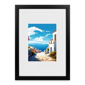 Andros Grèce Affiche de voyage Peinture Souvenir WPA - Affiche encadrée (27 × 37 cm) - noir - Devant