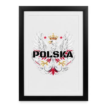 Polen Polska polnisch rot weiß Adler Krone - Gerahmtes Poster (27 × 37 cm) - Schwarz - Vorne