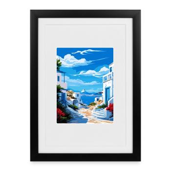 Milos Grèce Affiche de voyage Souvenir Carte Postale Peinture - Affiche encadrée (27 × 37 cm) - noir - Devant