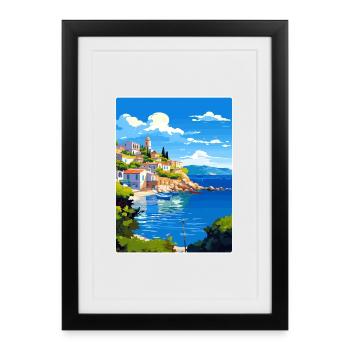 Pylos Greece Travel Poster Souvenir Postcard Paint - Framed poster (27 × 37 cm) - black - Front