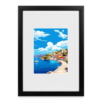 Poros Greece Travel Poster Souvenir Postcard Paint - Framed poster (27 × 37 cm) - black - Front