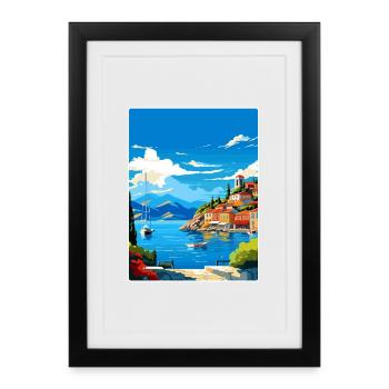 Parga Greece Travel Poster Souvenir Postcard Paint - Framed poster (27 × 37 cm) - black - Front
