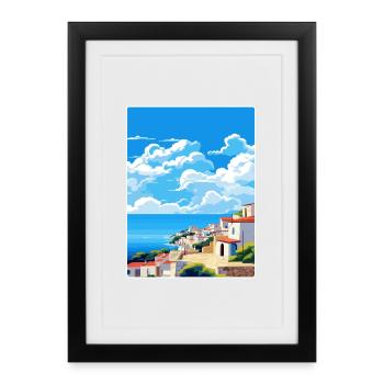 Pylos Greece Travel Poster Souvenir Postcard Paint - Framed poster (27 × 37 cm) - black - Front