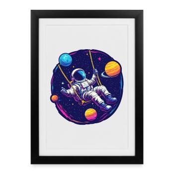 Astronaut with swing in space - Framed poster (27 × 37 cm) - black - Front