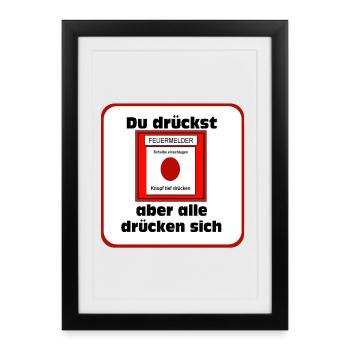 Pompiers volontaires , Chemise , Alarme incendie (25) - Affiche encadrée (27 × 37 cm) - noir - Devant