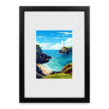 Kynance Cove England Reiseposter Souvenir WPA - Gerahmtes Poster (27 × 37 cm) - Schwarz - Vorne