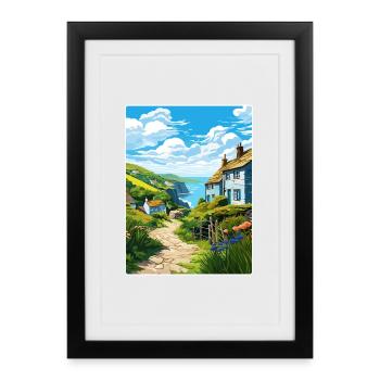 Cadgwith Cornwall England Travel Poster Souvenir - Framed poster (27 × 37 cm) - black - Front