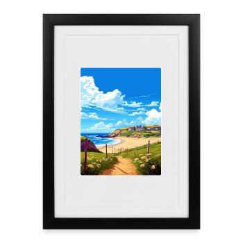 Holywell Bay Cornwall England Travel Poster Card - Framed poster (27 × 37 cm) - black - Front