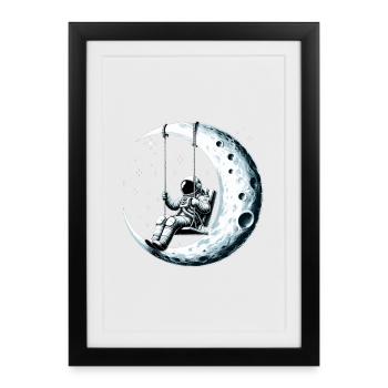 Astronaut Spaceman Rocking Swing Moon Gesch - Framed poster (27 × 37 cm) - black - Front