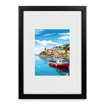Looe England Travel Poster Souvenir Postcard Paint - Framed poster (27 × 37 cm) - black - Front