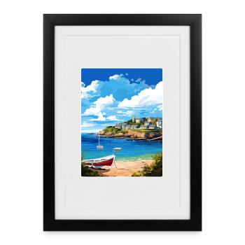 Coverack Cornwall England Travel Poster Souvenir - Framed poster (27 × 37 cm) - black - Front