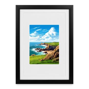Lands End Cornouailles Angleterre Affiche de voyage souvenir - Affiche encadrée (27 × 37 cm) - noir - Devant