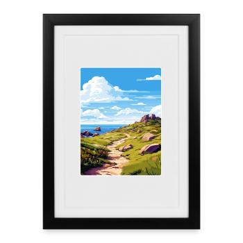 Lands End Cornouailles Angleterre Affiche de voyage souvenir - Affiche encadrée (27 × 37 cm) - noir - Devant