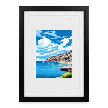 Looe England Travel Poster Souvenir Postcard Paint - Framed poster (27 × 37 cm) - black - Front