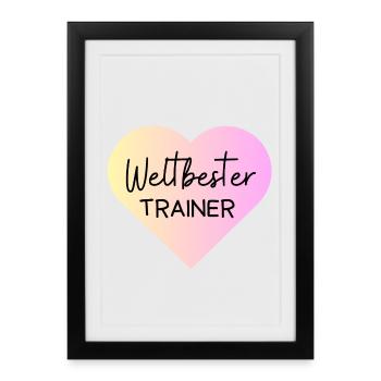 Weltbester Trainer! Herz, personalisierbar - Gerahmtes Poster (27 × 37 cm) - Schwarz - Vorne