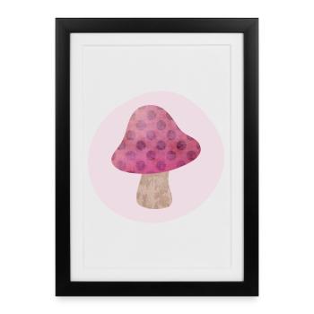 Champignon cercle automne rose fille conte de fées points forêt - Affiche encadrée (27 × 37 cm) - noir - Devant