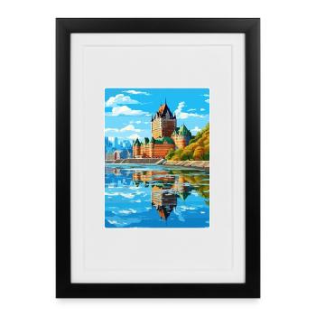 Quebec City Kanada Reise Poster Souvenir Farbe WP - Gerahmtes Poster (27 × 37 cm) - Schwarz - Vorne