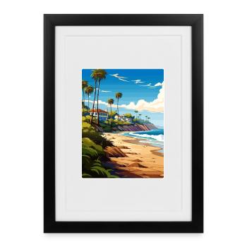 Malibu Californie Voyage Affiche Peinture Souvenir WPA - Affiche encadrée (27 × 37 cm) - noir - Devant