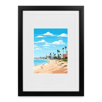 Manhattan Beach Californie Affiche de voyage souvenir - Affiche encadrée (27 × 37 cm) - noir - Devant