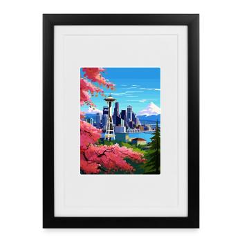 Seattle Washington DC Affiche de voyage Souvenir WPA - Affiche encadrée (27 × 37 cm) - noir - Devant