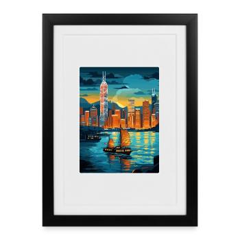 Hong Kong China Travel Poster Souvenir Paint WPA - Framed poster (27 × 37 cm) - black - Front