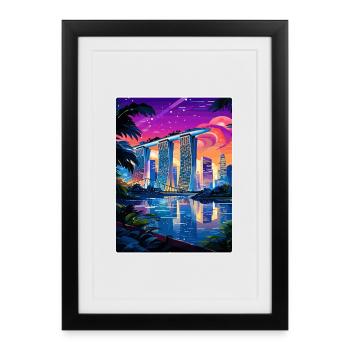 Marina Bay Sands Singapour Affiche de voyage souvenir - Affiche encadrée (27 × 37 cm) - noir - Devant