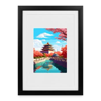 Beijing China Travel Poster Souvenir Painting WPA - Framed poster (27 × 37 cm) - black - Front