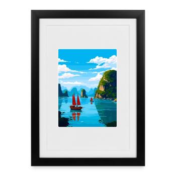 Ha Long Bay Vietnam islands Travel Poster Souvenir - Framed poster (27 × 37 cm) - black - Front
