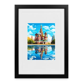 Moscow Russia Travel Poster Souvenir Painting WPA - Framed poster (27 × 37 cm) - black - Front